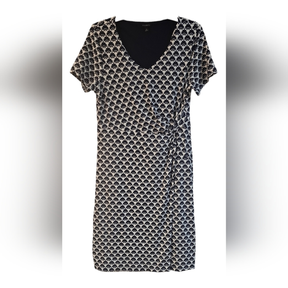 Talbots - Midi Faux Wrap Navy & White V- Neck Short Sleeve Dress​​​​​